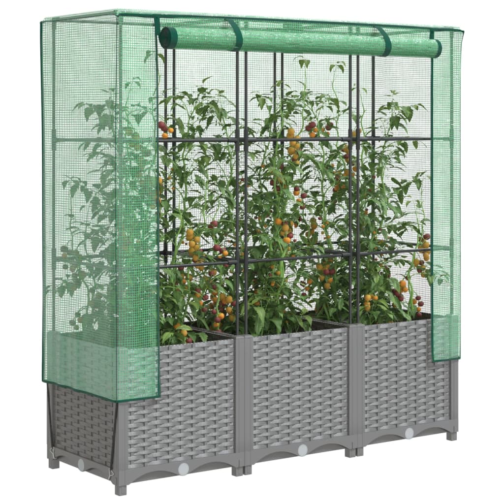 vidaXL Raised Bed with Greenhouse Cover Rattan Look 120x40x138 cm