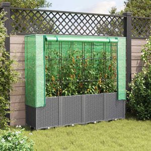 vidaXL Raised Bed with Greenhouse Cover Rattan Look 160x40x153 cm