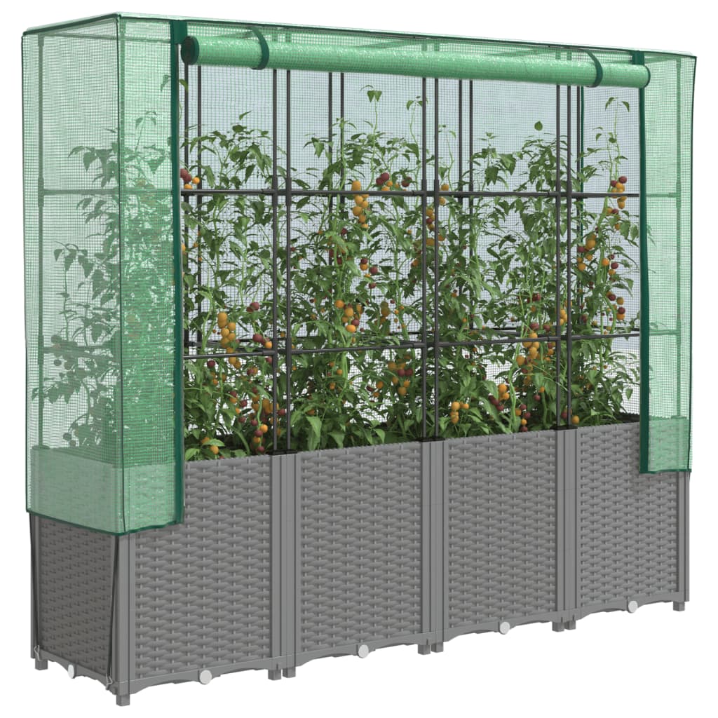 vidaXL Raised Bed with Greenhouse Cover Rattan Look 160x40x153 cm