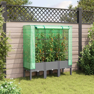 vidaXL Raised Bed with Greenhouse Cover Rattan Look 120x40x140 cm