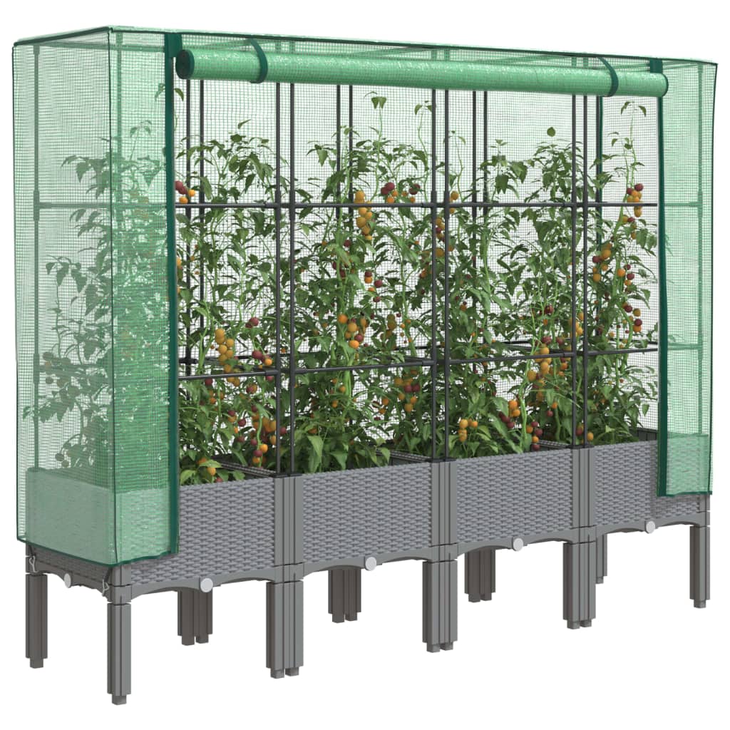 vidaXL Raised Bed with Greenhouse Cover Rattan Look 160x40x140 cm