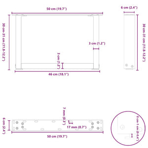 vidaXL Coffee Table Legs U-Shaped 2 pcs Black 50x(30-31) cm Steel