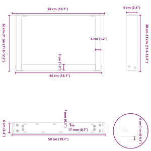 vidaXL Coffee Table Legs U-Shaped 2 pcs White 50x(30-31) cm Steel