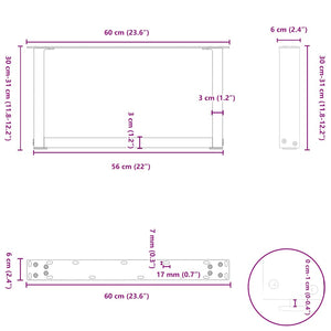 vidaXL Coffee Table Legs U-Shaped 2 pcs Black 60x(30-31) cm Steel