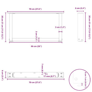 vidaXL Coffee Table Legs U-Shaped 2 pcs Anthracite 70x(30-31) cm Steel