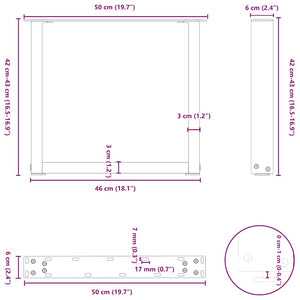 vidaXL Coffee Table Legs U-Shaped 2 pcs Black 50x(42-43) cm Steel