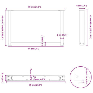 vidaXL Coffee Table Legs U-Shaped 2 pcs Anthracite 70x(42-43) cm Steel