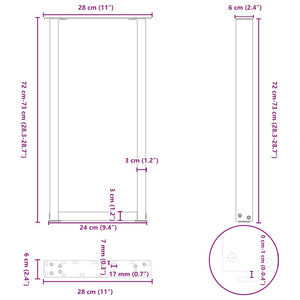 vidaXL Coffee Table Legs U-Shaped 2 pcs Black 28x(72-73) cm Steel