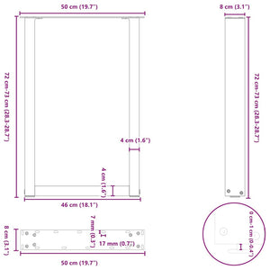 vidaXL Coffee Table Legs U-Shaped 2 pcs Black 50x(72-73) cm Steel