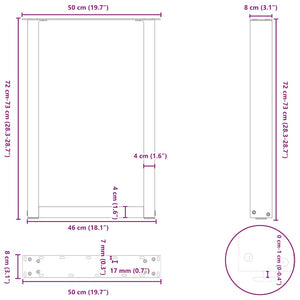 vidaXL Coffee Table Legs U-Shaped 2 pcs White 50x(72-73) cm Steel