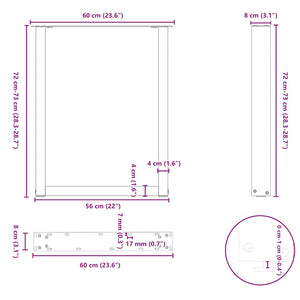 vidaXL Coffee Table Legs U-Shaped 2 pcs Black 60x(72-73) cm Steel