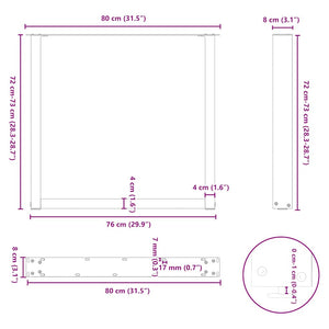 vidaXL Coffee Table Legs U-Shaped 2 pcs Black 80x(72-73) cm Steel