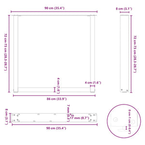 vidaXL Coffee Table Legs U-Shaped 2 pcs White 90x(72-73) cm Steel