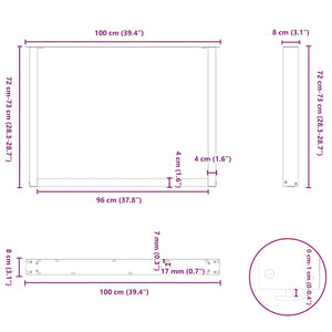 vidaXL Coffee Table Legs U-Shaped 2 pcs Black 100x(72-73) cm Steel