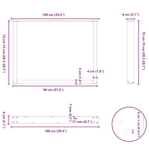 vidaXL Coffee Table Legs U-Shaped 2 pcs Black 100x(72-73) cm Steel