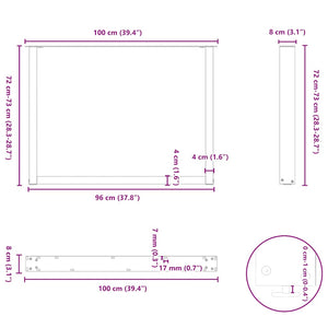 vidaXL Coffee Table Legs U-Shaped 2 pcs White 100x(72-73) cm Steel