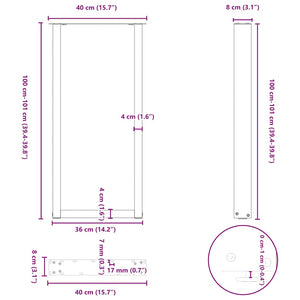 vidaXL Coffee Table Legs U-Shaped 2 pcs Black 40x(100-101) cm Steel