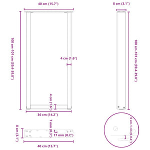 vidaXL Coffee Table Legs U-Shaped 2 pcs White 40x(100-101) cm Steel