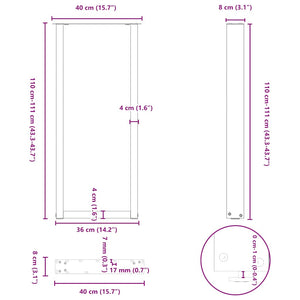 vidaXL Coffee Table Legs U-Shaped 2 pcs Black 40x(110-111) cm Steel