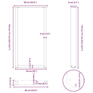 vidaXL Coffee Table Legs U-Shaped 2 pcs Black 60x(110-111) cm Steel