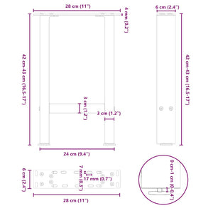 vidaXL Coffee Table Legs Black 2 pcs 28x(42-43) cm Steel