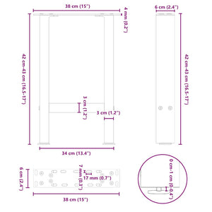 vidaXL Coffee Table Legs Black 2 pcs 38x(42-43) cm Steel