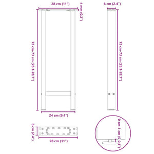 vidaXL Coffee Table Legs Black 2 pcs 28x(72-73) cm Steel