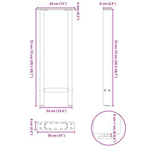 vidaXL Coffee Table Legs Black 2 pcs 38x(72-73) cm Steel