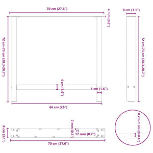 vidaXL Coffee Table Legs White 2 pcs 70x(72-73) cm Steel