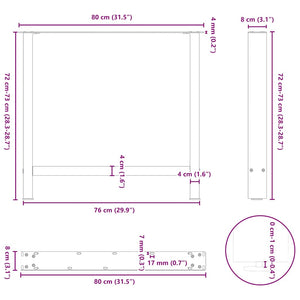 vidaXL Coffee Table Legs Black 2 pcs 80x(72-73) cm Steel