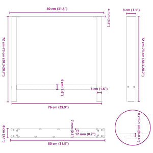 vidaXL Coffee Table Legs White 2 pcs 80x(72-73) cm Steel