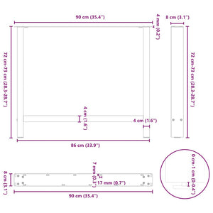 vidaXL Coffee Table Legs White 2 pcs 90x(72-73) cm Steel