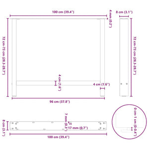 vidaXL Coffee Table Legs White 2 pcs 100x(72-73) cm Steel