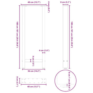 vidaXL Coffee Table Legs Black 2 pcs 40x(100-101) cm Steel