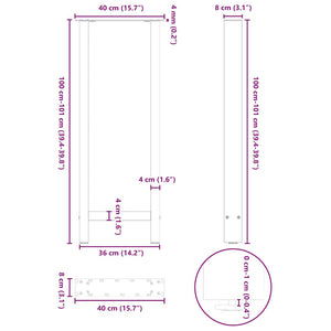 vidaXL Coffee Table Legs White 2 pcs 40x(100-101) cm Steel