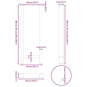 vidaXL Coffee Table Legs Black 2 pcs 50x(100-101) cm Steel