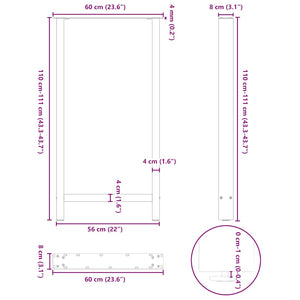 vidaXL Coffee Table Legs Black 2 pcs 60x(110-111) cm Steel