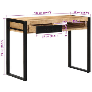 vidaXL Desk 100x50x75 cm Solid Rough Wood Mango