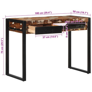 vidaXL Desk Multicolour 100x50x75 cm Solid Wood Reclaimed