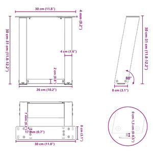 vidaXL Coffee Table Legs U-Shaped 2 pcs White 30x(30-31) cm Steel