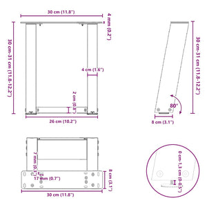 vidaXL Coffee Table Legs U-Shaped 2 pcs Anthracite 30x(30-31) cm Steel