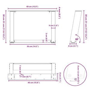 vidaXL Coffee Table Legs U-Shaped 2 pcs Black 40x(30-31) cm Steel