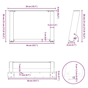 vidaXL Coffee Table Legs U-Shaped 2 pcs Black 50x(30-31) cm Steel