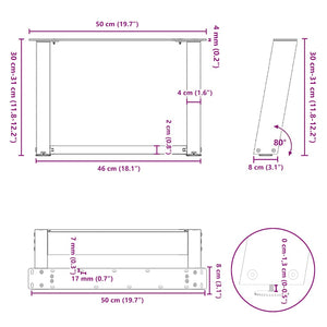 vidaXL Coffee Table Legs U-Shaped 2 pcs White 50x(30-31) cm Steel