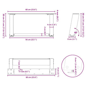 vidaXL Coffee Table Legs U-Shaped 2 pcs Black 60x(30-31) cm Steel