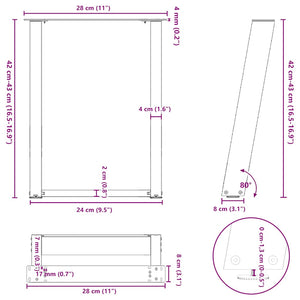 vidaXL Coffee Table Legs U-Shaped 2 pcs Black 28x(42-43) cm Steel