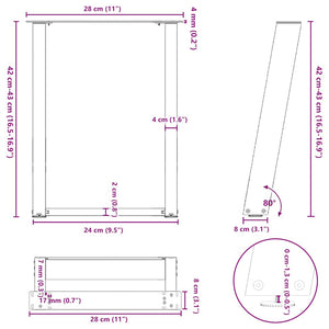 vidaXL Coffee Table Legs U-Shaped 2 pcs Anthracite 28x(42-43) cm Steel