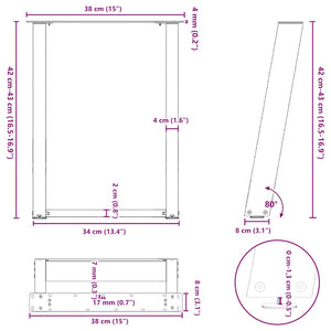 vidaXL Coffee Table Legs U-Shaped 2 pcs Black 38x(42-43) cm Steel