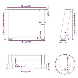 vidaXL Coffee Table Legs U-Shaped 2 pcs White 50x(42-43) cm Steel