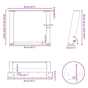 vidaXL Coffee Table Legs U-Shaped 2 pcs Anthracite 50x(42-43) cm Steel